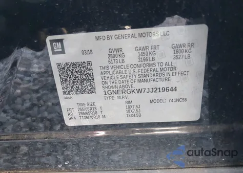 2018 Chevrolet Traverse 1Lt z USA, uszkodzony, nr VIN 1GNERGKW7JJ219644